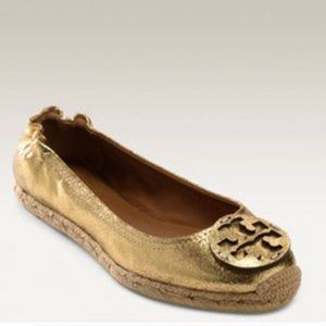 Tory Burch Gold Metallic Reva Espadrille Flats 8